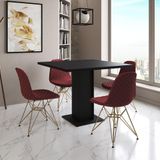 Mesa Jantar Londres Quadrada Preta 90cm 4 Cadeiras Eames Estofadas Vermelho Base Dourado