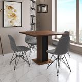 Mesa Jantar Londres Quadrada Amêndoa 90cm Base Preta 4 Cadeiras Eames Estofadas Grafite Ferro Preto