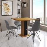 Mesa Jantar Londres Quadrada Canela 90cm Base Preta 4 Cadeiras Eames Estofadas Grafite Ferro Preto