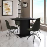 Mesa Jantar Londres Tampo Preto 120cm 4 Cadeiras Ferro Preto Estofado Verde