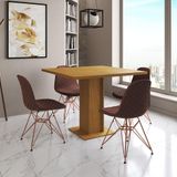 Mesa Jantar Londres Quadrada Canela 90cm 4 Cadeiras Eames Estofadas Caramelo Base Cobre