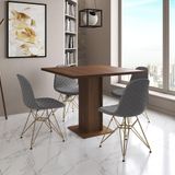 Mesa Jantar Londres Quadrada Amêndoa 90cm 4 Cadeiras Eames Estofadas Grafite Base Dourado