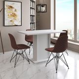 Mesa Jantar Londres Tampo Branco 120cm 4 Cadeiras Ferro Preto Estofado Caramelo