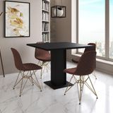 Mesa Jantar Londres Quadrada Preta 90cm 4 Cadeiras Eames Estofadas Caramelo Base Dourado