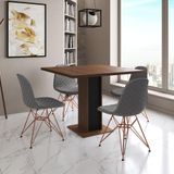 Mesa Jantar Londres Quadrada Amêndoa 90cm Base Preta 4 Cadeiras Eames Estofadas Grafite Base Cobre