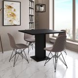 Mesa Jantar Londres Quadrada Preta 90cm 4 Cadeiras Estofadas Nude Médio Eames Ferro Preto