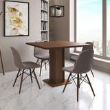 Mesa Jantar Londres Quadrada Amêndoa 90cm 4 Cadeiras Eames Estofadas Nude Médio Madeira