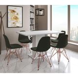 Mesa Jantar Londres Retangular Branca 137x90 6 Cadeiras Estofadas Verde Base Cobre