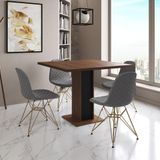 Mesa Jantar Londres Quadrada Amêndoa 90cm Base Preta 4 Cadeiras Eames Estofadas Grafite Base Dourado