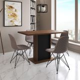 Mesa Jantar Londres Tampo Amêndoa 120cm Base Preta 4 Cadeiras Ferro Preto Estofado Nude Médio
