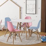 Conjunto De Mesa Infantil Madeira Quadrado Branco 2 Cadeira Azul E 2 Rosa