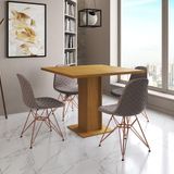 Mesa Jantar Londres Quadrada Canela 90cm 4 Cadeiras Eames Estofadas Nude Médio Base Cobre