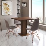 Mesa Jantar Londres Quadrada Amêndoa 90cm 4 Cadeiras Estofadas Nude Médio Eames Base Cobre