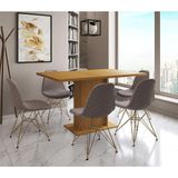 Mesa Jantar Londres Retangular Canela 137x90cm 6 Cadeiras Estofadas Nude Médio Base Dourado