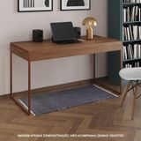 Escrivaninha Industrial Madeira Padrão Office Amêndoa Malta Com Base Cobre Marrom