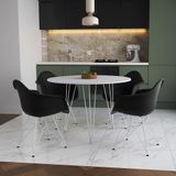 Mesa Jantar Redonda 110cm Branca Clips 3 Pés Com 4 Poltronas Pretas Ferro Branco Branco