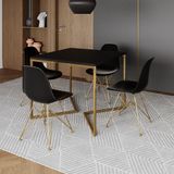 Mesa Jantar Industrial Quadrada 90cm Preta Base V Com 4 Cadeiras Eames Eiffel Pretas Base Dourada