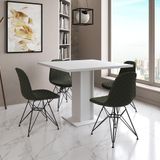 Mesa Jantar Londres Quadrada Branca 90cm 4 Cadeiras Estofadas Verde Eames Ferro Preto