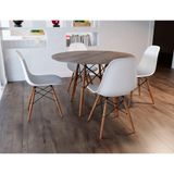 Conjunto De Mesa De Jantar Redonda 90cm Tampo De Madeira Amêndoa Com 4 Cadeiras Brancas