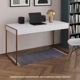 Escrivaninha Industrial Madeira Padrão Office Branca Malta Com Base Cobre Marrom