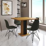 Mesa Jantar Londres Quadrada Canela 90cm Base Preta 4 Cadeiras Eames Estofadas Verde Ferro Preto