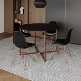 Mesa Industrial Jantar Redonda Preta 110cm Base V Com 4 Cadeiras Eames Pretas Base Cobre