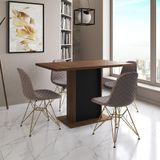 Mesa Jantar Londres Tampo Amêndoa 120cm Base Preta 4 Cadeiras Base Dourado Estofado Nude Médio
