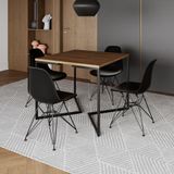 Mesa Jantar Industrial Quadrada 90cm Amêndoa Base V Com 4 Cadeiras Eames Eiffel Pretas Ferro Preto