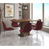 Mesa Jantar Londres Retangular Amêndoa 137x90cm 6 Cadeiras Estofadas Vermelho Ferro Branco
