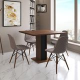 Mesa Jantar Londres Quadrada Amêndoa 90cm Base Preta 4 Cadeiras Eames Estofadas Nude Médio Madeira