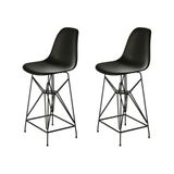 Kit 2 Banquetas Bistrô Alta Eames Eiffel Preta Base Ferro Preto - Cor: Preto