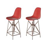 Kit 2 Banquetas Bistrô Alta Eames Eiffel Vermelha Base Ferro Cobre - Cor: Vermelho