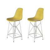 Kit 2 Banquetas Bistrô Alta Eames Eiffel Amarela Base Ferro Branco - Cor: Amarelo