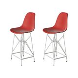 Kit 2 Banquetas Bistrô Alta Eames Eiffel Vermelha Base Ferro Branco - Cor: Vermelho