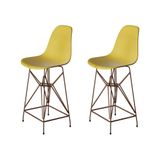 Kit 2 Banquetas Bistrô Alta Eames Eiffel Amarela Base Ferro Cobre - Cor: Amarelo