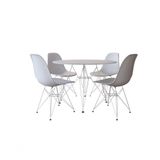 Conjunto Mesa Jantar Eames Eiffel Redonda Branca 90cm Com 4 Cadeiras Brancas Base Ferro Branco