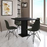 Mesa Jantar Londres Quadrada Preta 90cm 4 Cadeiras Estofadas Verde Eames Ferro Preto