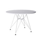 Mesa De Jantar Eames Eiffel Redonda 110cm Madeira Branca Com Base Ferro Branco