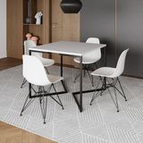 Mesa Jantar Industrial Quadrada 90cm Branca Base V Com 4 Cadeiras Eames Eiffel Brancas Ferro Preto