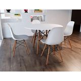 Mesa De Jantar Com 4 Cadeiras Brancas Eames 90cm Base Madeira Tampo Branco - Up Home