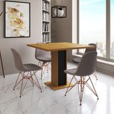 Mesa Jantar Londres Quadrada Canela 90cm Base Preta 4 Cadeiras Estofadas Nude Médio Eames Base Cobre