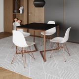 Mesa Jantar Industrial Quadrada 90cm Preta Base Cobre V Com 4 Cadeiras Brancas Eames Eiffel Pés Cobr