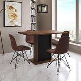 Mesa Jantar Londres Tampo Amêndoa 120cm Base Preta 4 Cadeiras Ferro Preto Estofado Caramelo