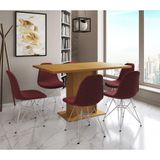 Mesa Jantar Londres Retangular Canela 137x90cm 6 Cadeiras Estofadas Vermelho Ferro Branco