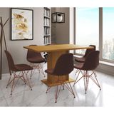 Mesa Jantar Londres Retangular Canela 137x90cm 6 Cadeiras Estofadas Caramelo Base Cobre