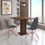 Mesa Jantar Londres Quadrada Amêndoa 90cm 4 Cadeiras Estofadas Grafite Eames Base Cobre