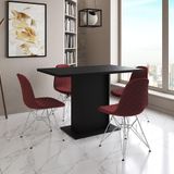 Mesa Jantar Londres Tampo Preto 120cm 4 Cadeiras Ferro Branco Estofado Vermelho