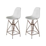 Kit 2 Banquetas Bistrô Alta Eames Eiffel Branca Base Ferro Cobre - Cor: Branco