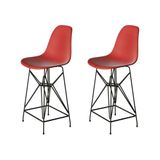 Kit 2 Banquetas Bistrô Alta Eames Eiffel Vermelha Base Ferro Preto - Cor: Vermelho