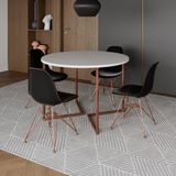 Mesa Industrial Jantar Redonda Branca 110cm Base V Com 4 Cadeiras Eames Pretas Base Cobre